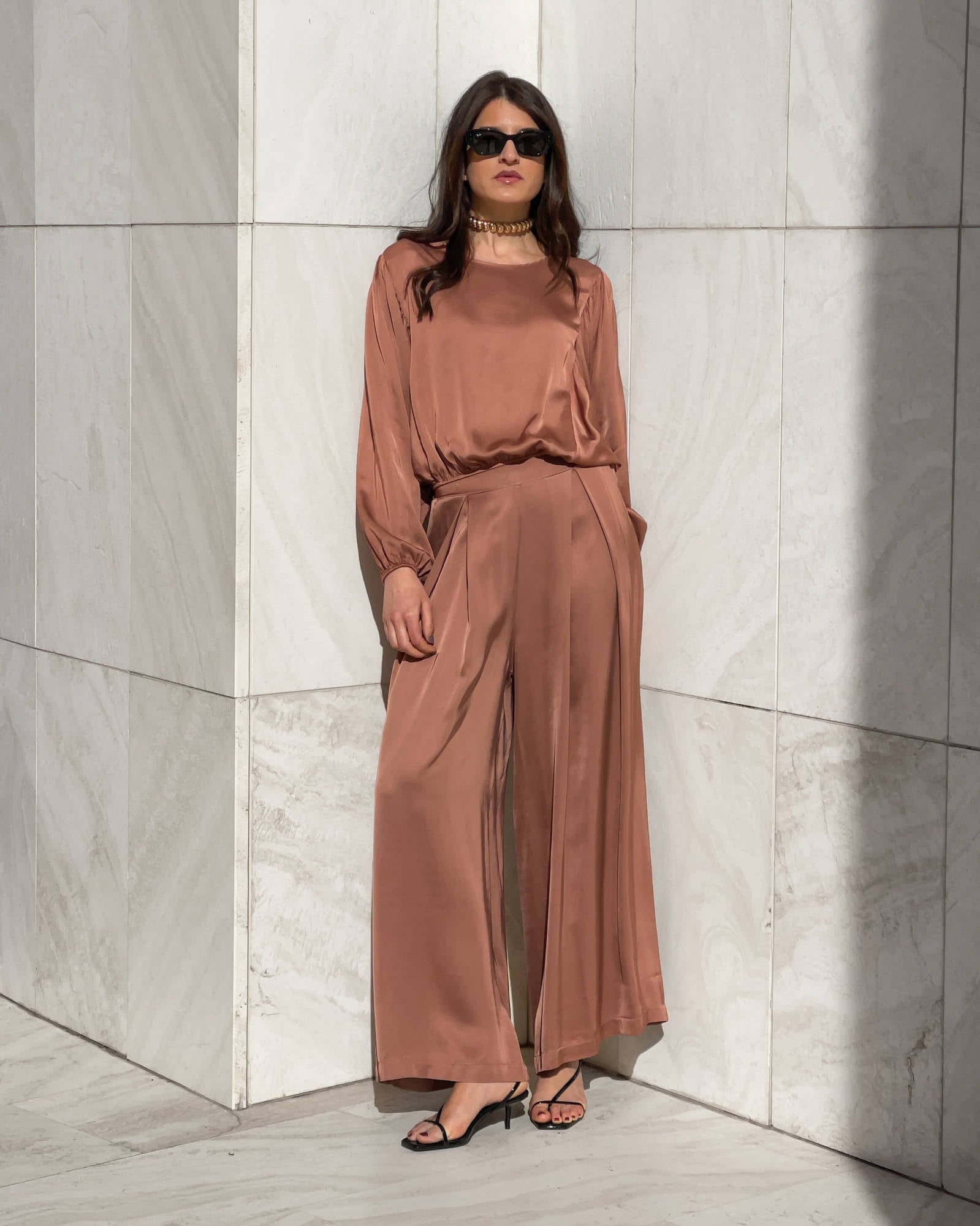 PANTALONE SATIN JADE' CASTAGNA