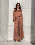 PANTALONE SATIN JADE' CASTAGNA