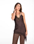 TOP ARIETE IN SATIN MORO