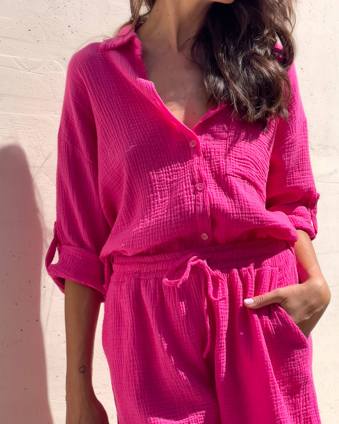 CAMICIA IBIZA IN GARZA DI COTONE FUCSIA