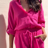 CAMICIA IBIZA IN GARZA DI COTONE FUCSIA