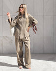 PANTALONE IN LINO VISCOSA MISTRAL CAMEL
