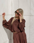 BLUSA SATIN JADE' CHOCO