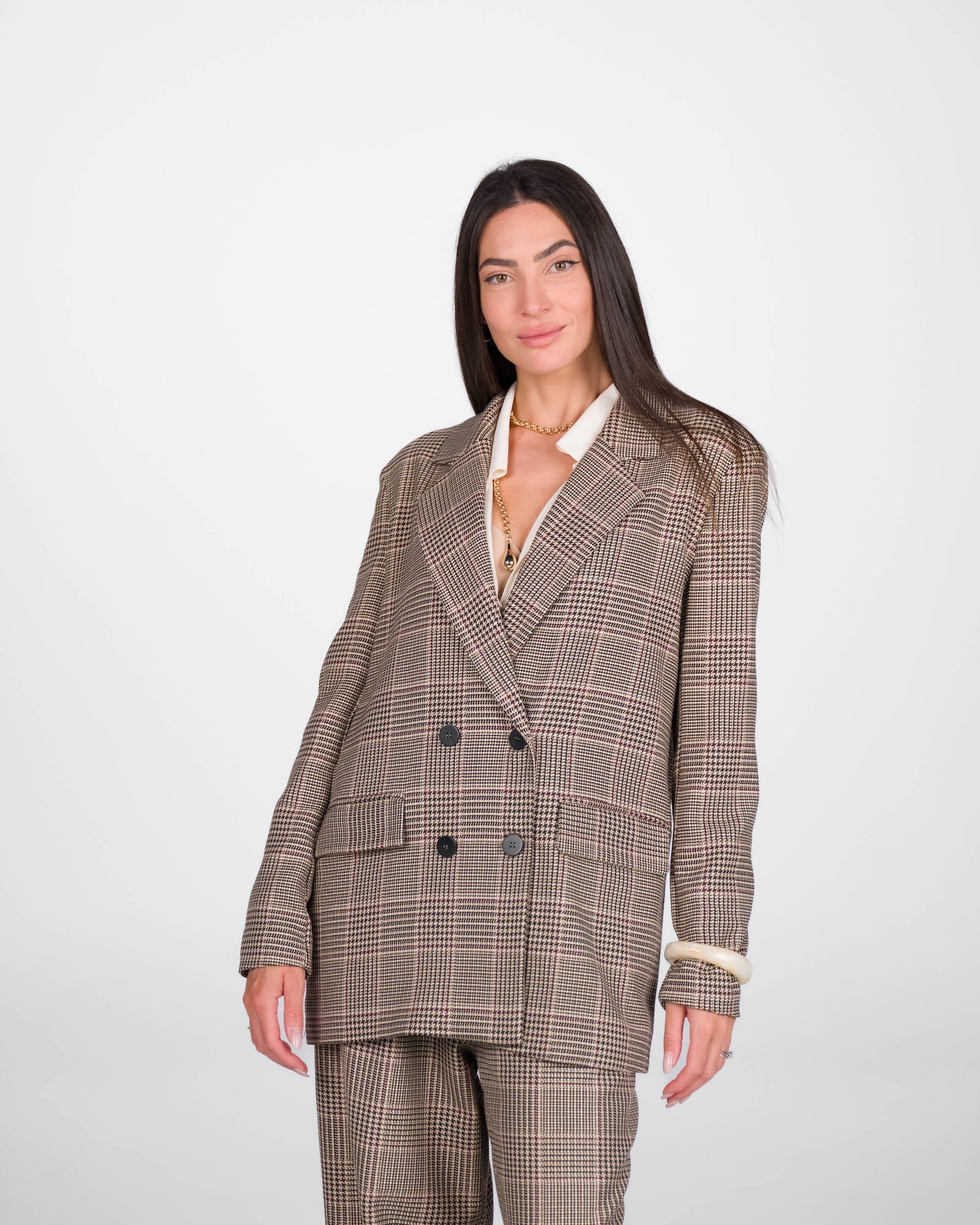 GIACCA OVER CHECK TWEED BROWN