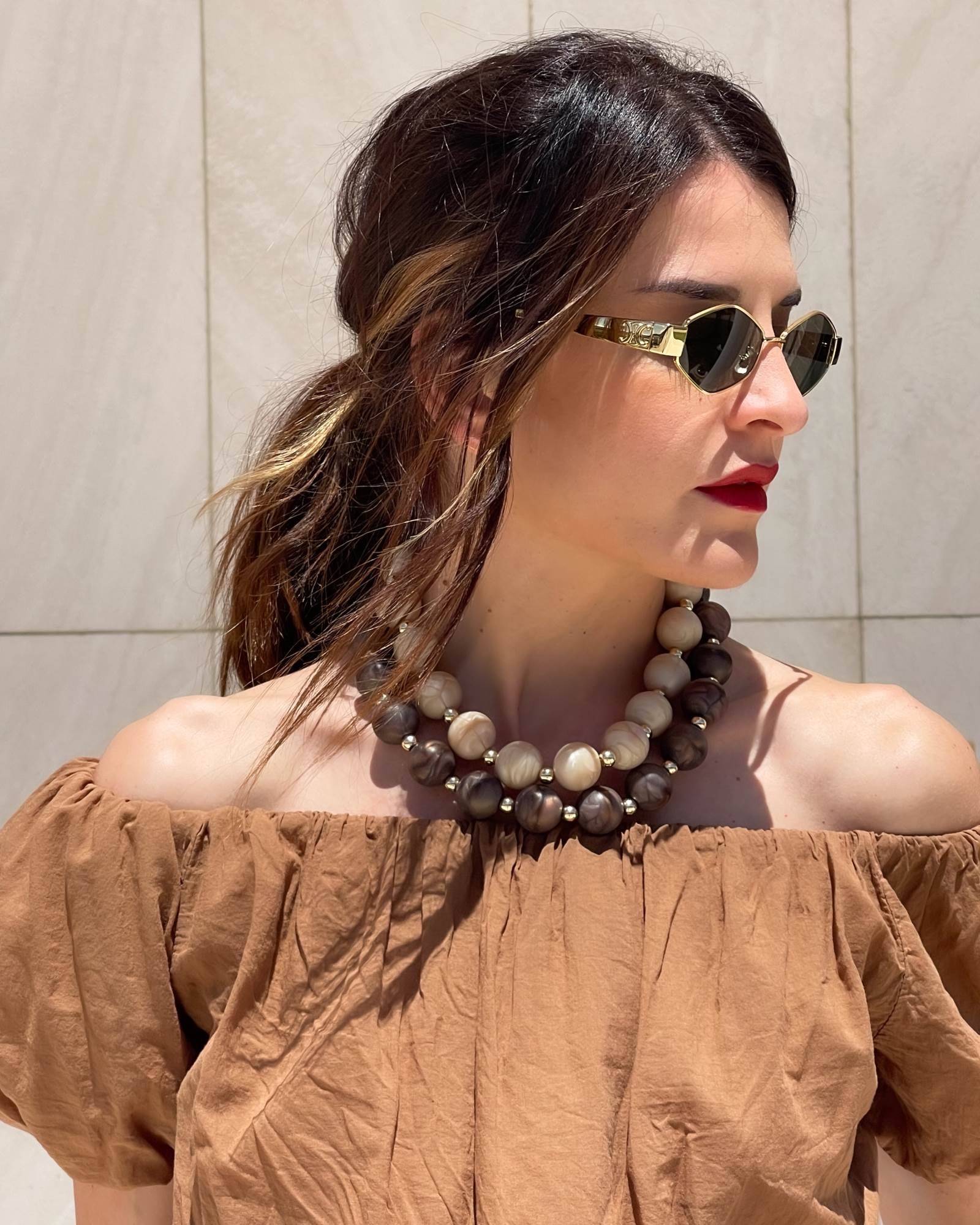COLLANA GIROCOLLO PERLE BEIGE MARMO