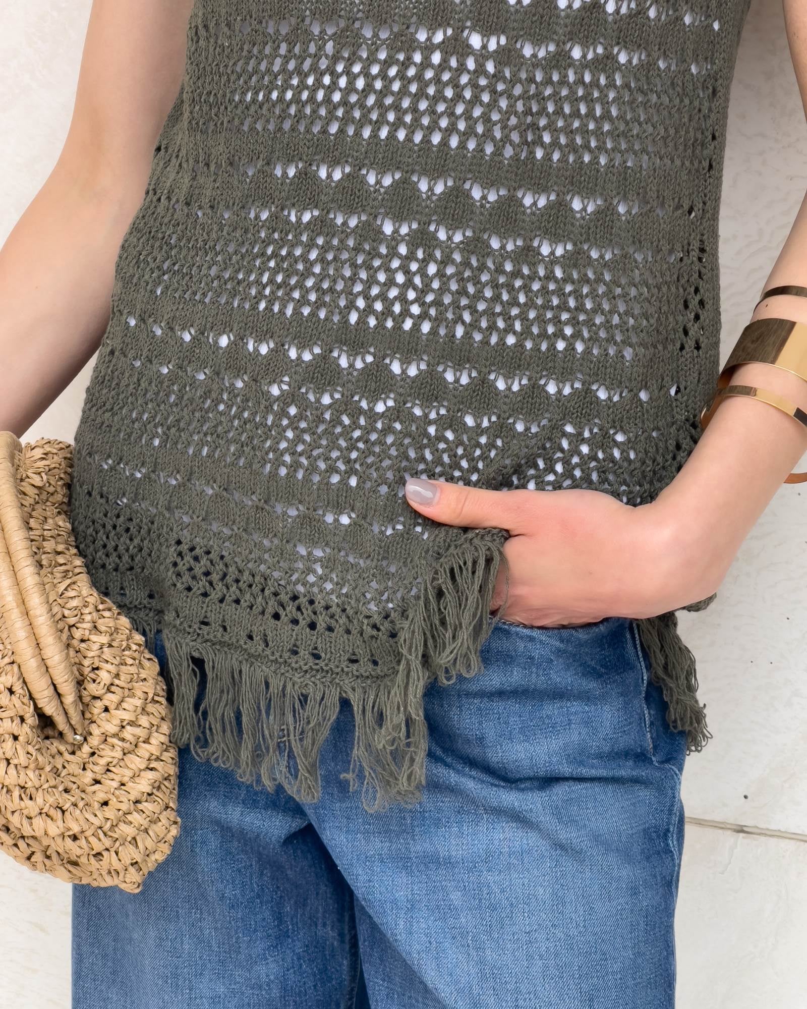 TOP CON FRANGE ANDYE OLIVE