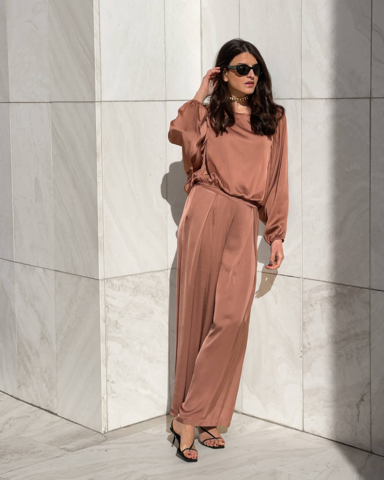 PANTALONE SATIN JADE' CASTAGNA