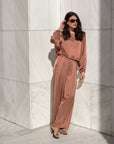PANTALONE SATIN JADE' CASTAGNA