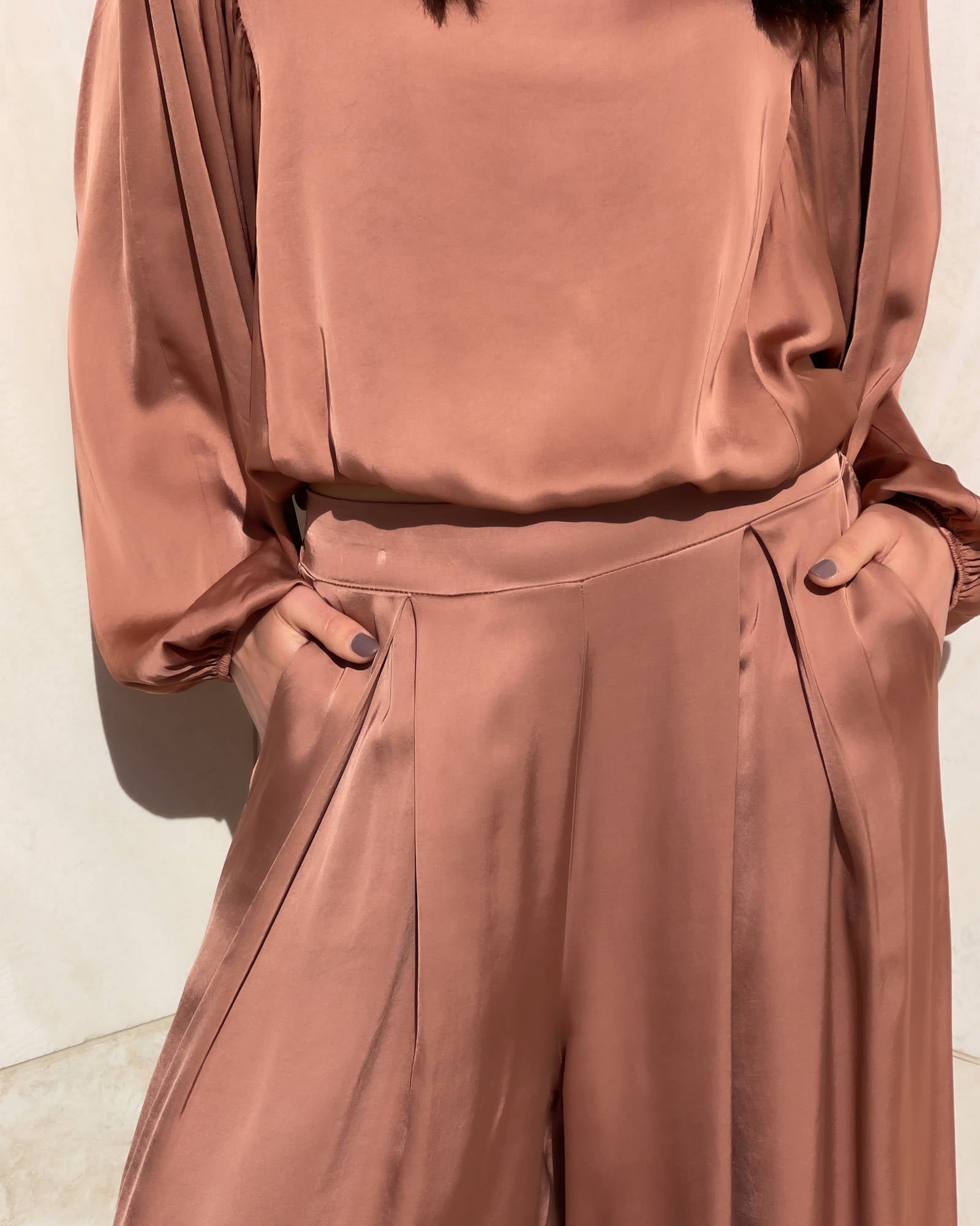 PANTALONE SATIN JADE' CASTAGNA