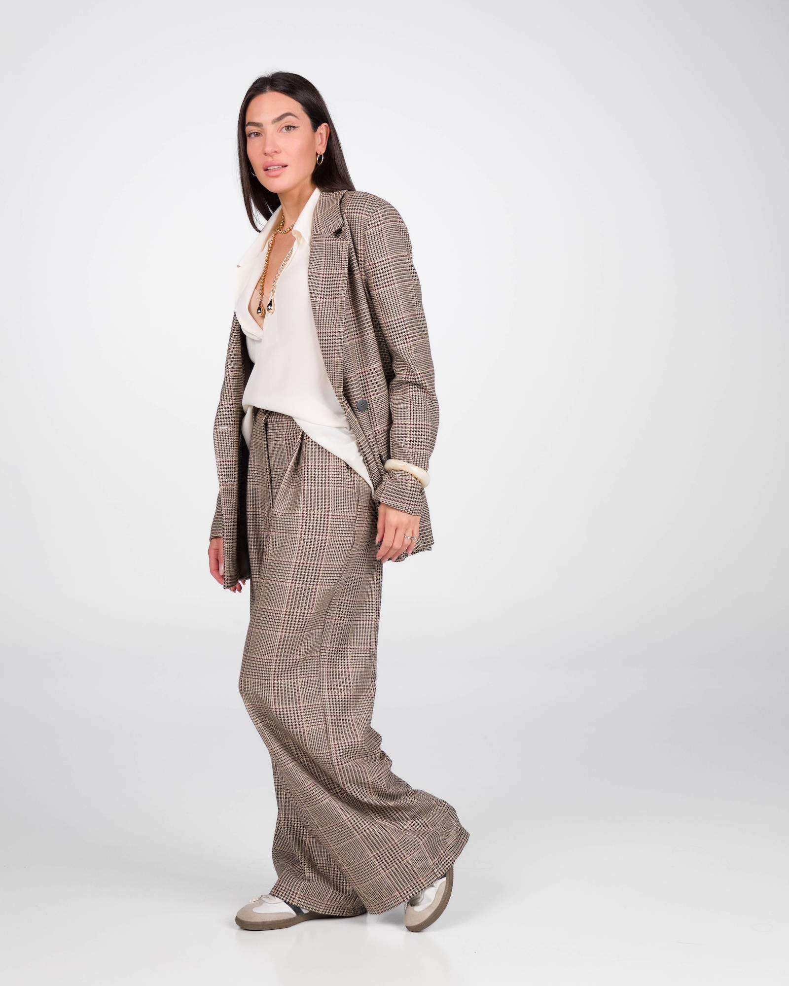 PANTALONE ANDREA CHECK TWEED BROWN