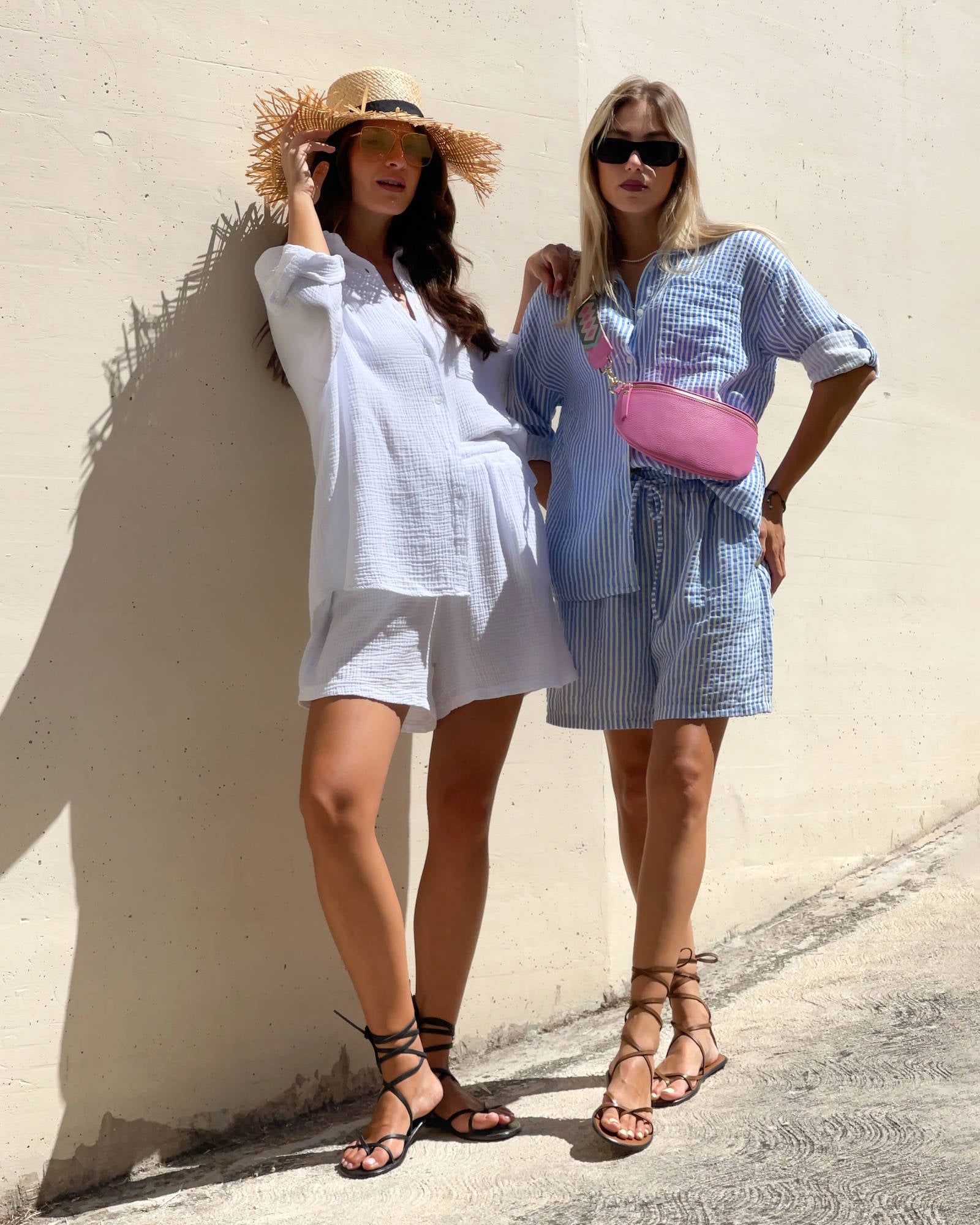 CAMICIA FORMENTERA IN GARZA DI COTONE RIGA COMBINATA CELESTE