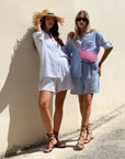 CAMICIA FORMENTERA IN GARZA DI COTONE RIGA COMBINATA CELESTE
