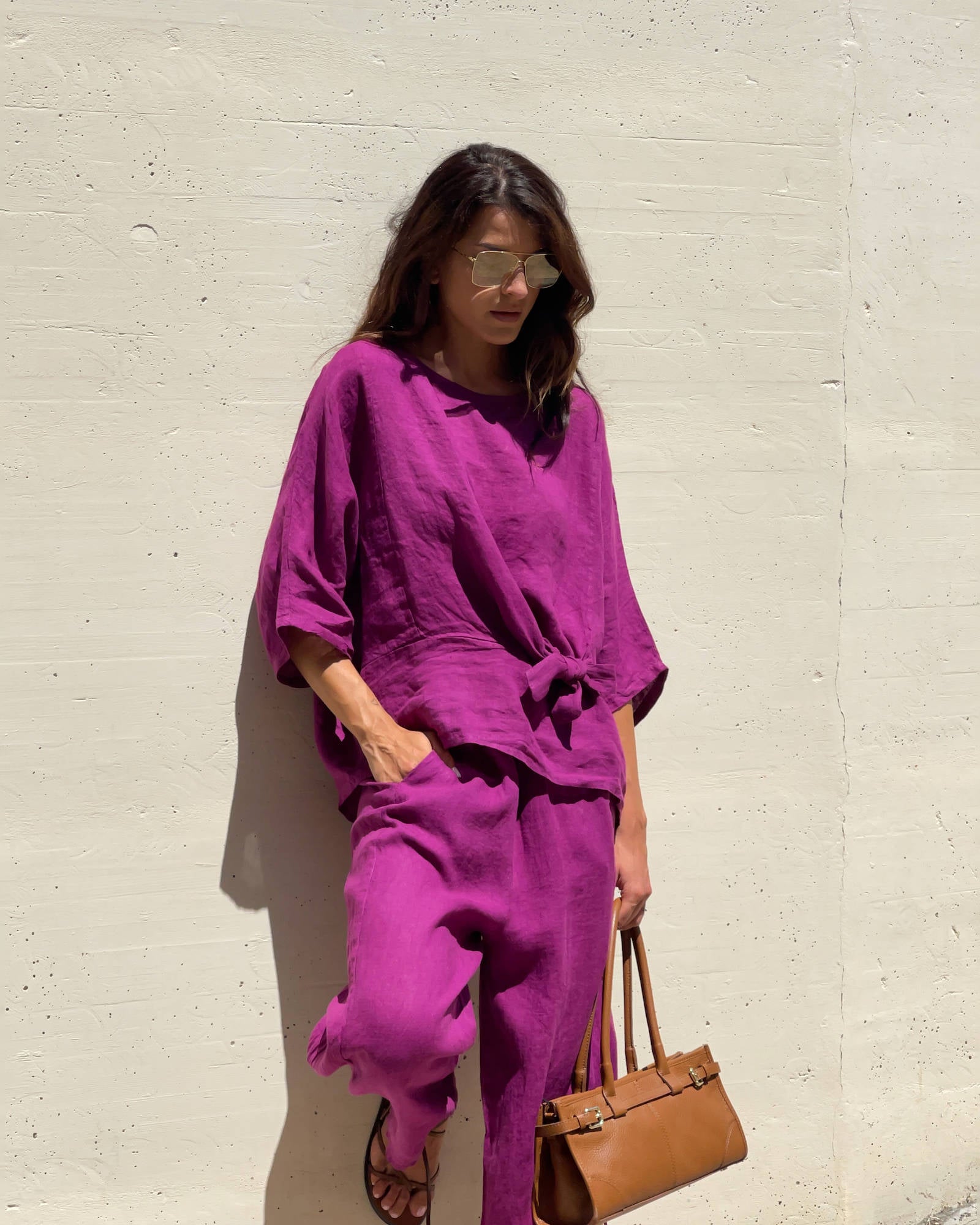 BLUSA PIPER FIOCCO IN LINO ORCHIDEA