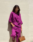 BLUSA PIPER FIOCCO IN LINO ORCHIDEA