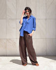 PANTALONE IN LINO VISCOSA MISTRAL CHOCO