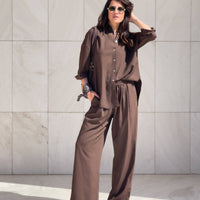 PANTALONE IN LINO VISCOSA MISTRAL CHOCO