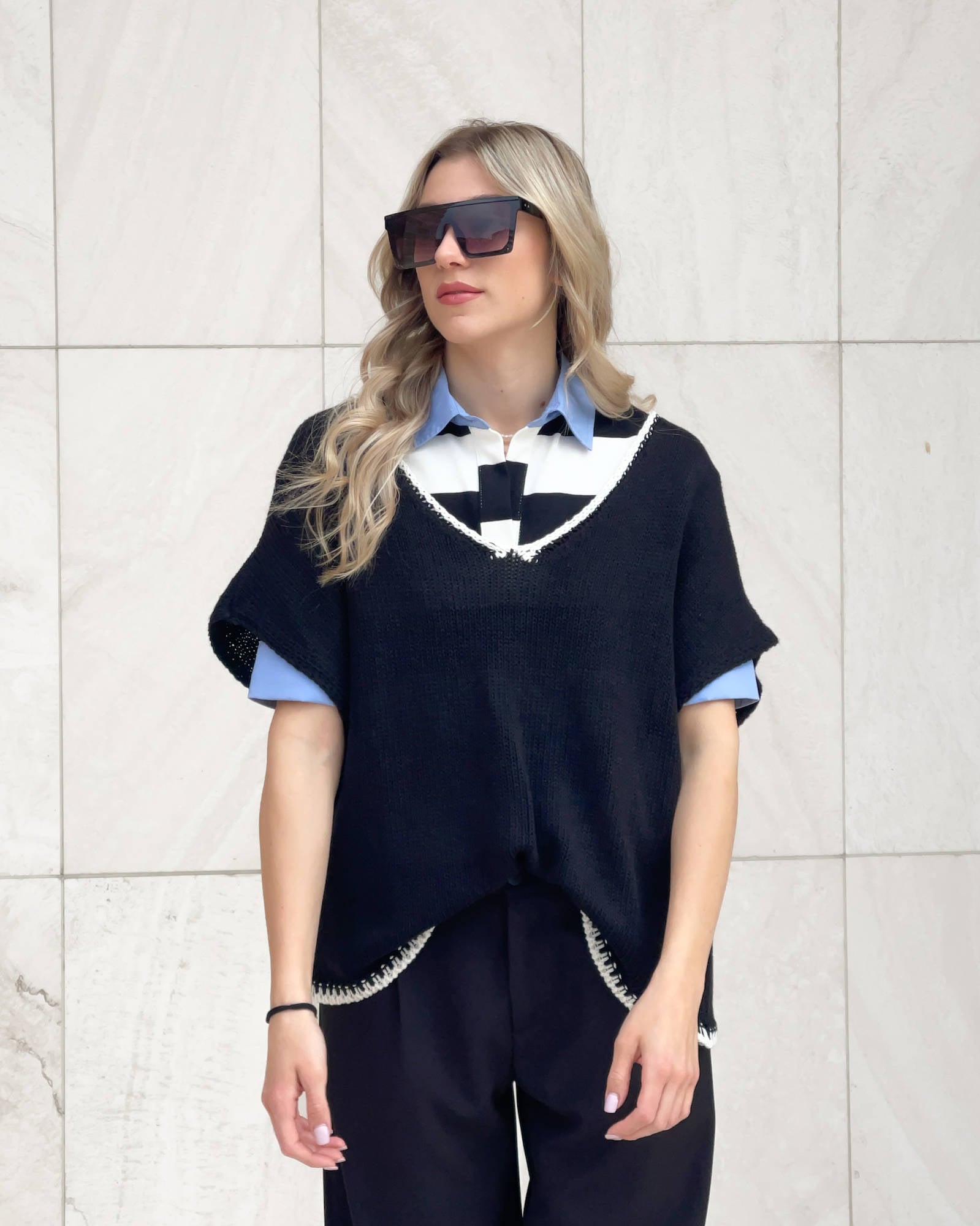 GILET IN MAGLIA SUNDAY NERO PANNA