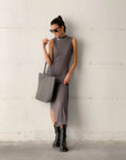 SHOPPER BAG IN PELLE ANTRACITE