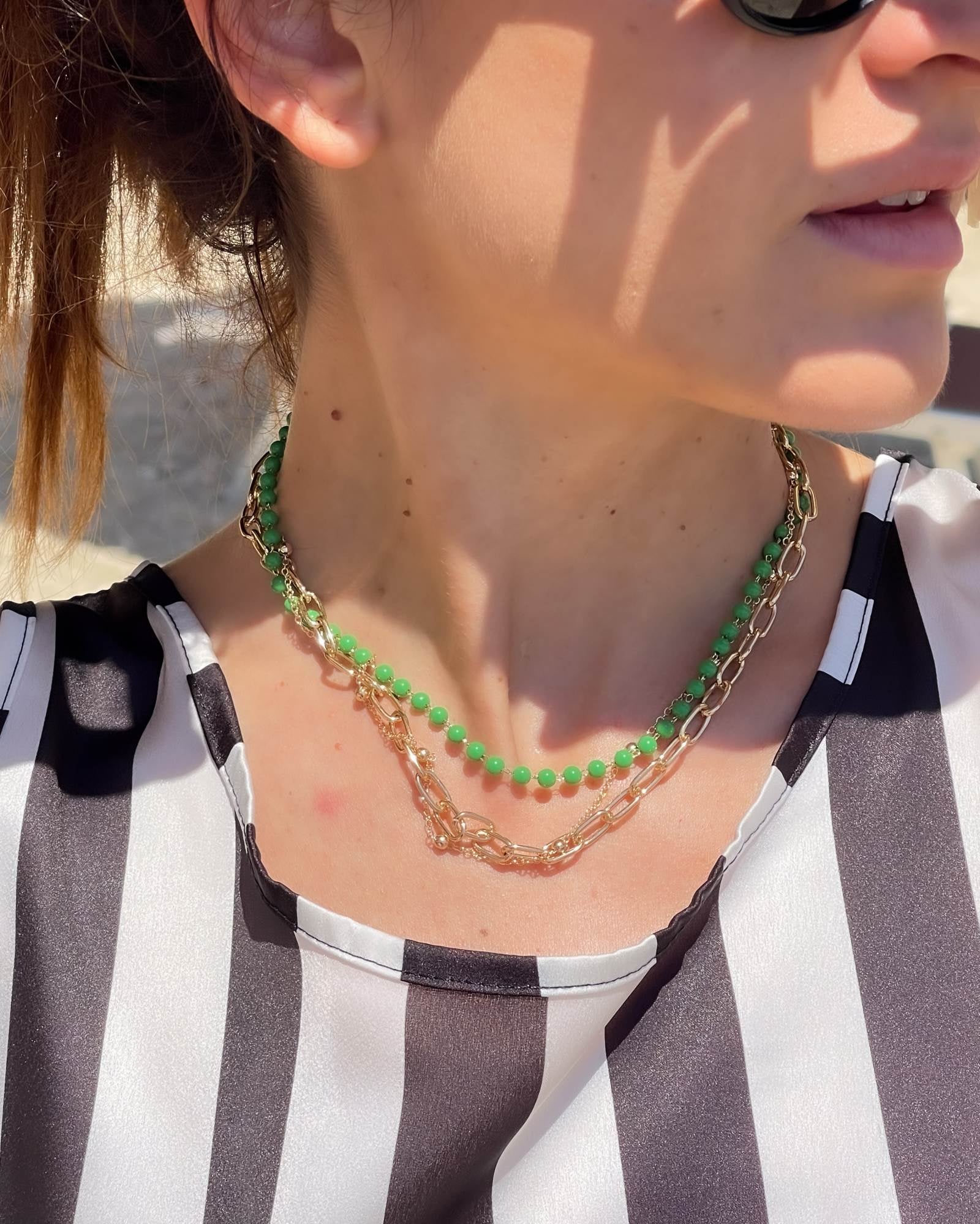 GIROCOLLO TRE FILI VERDE E ORO