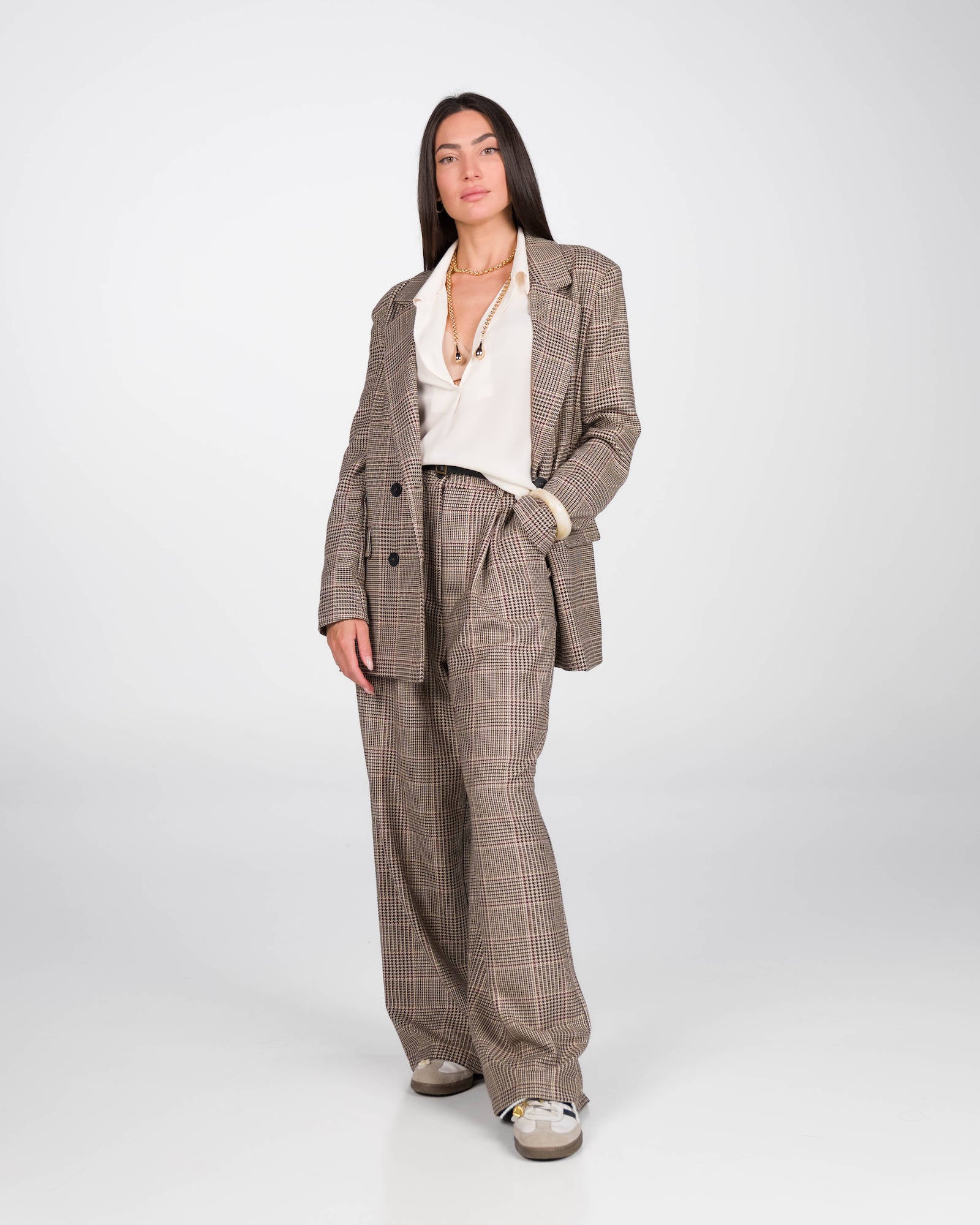 GIACCA OVER CHECK TWEED BROWN