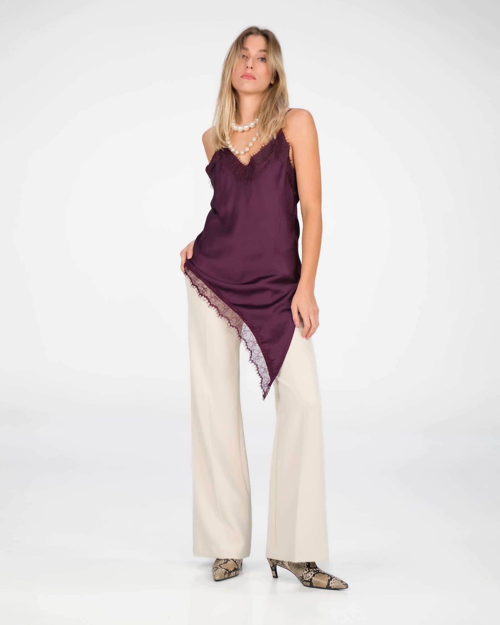 TOP ARIETE IN SATIN BORDEAUX