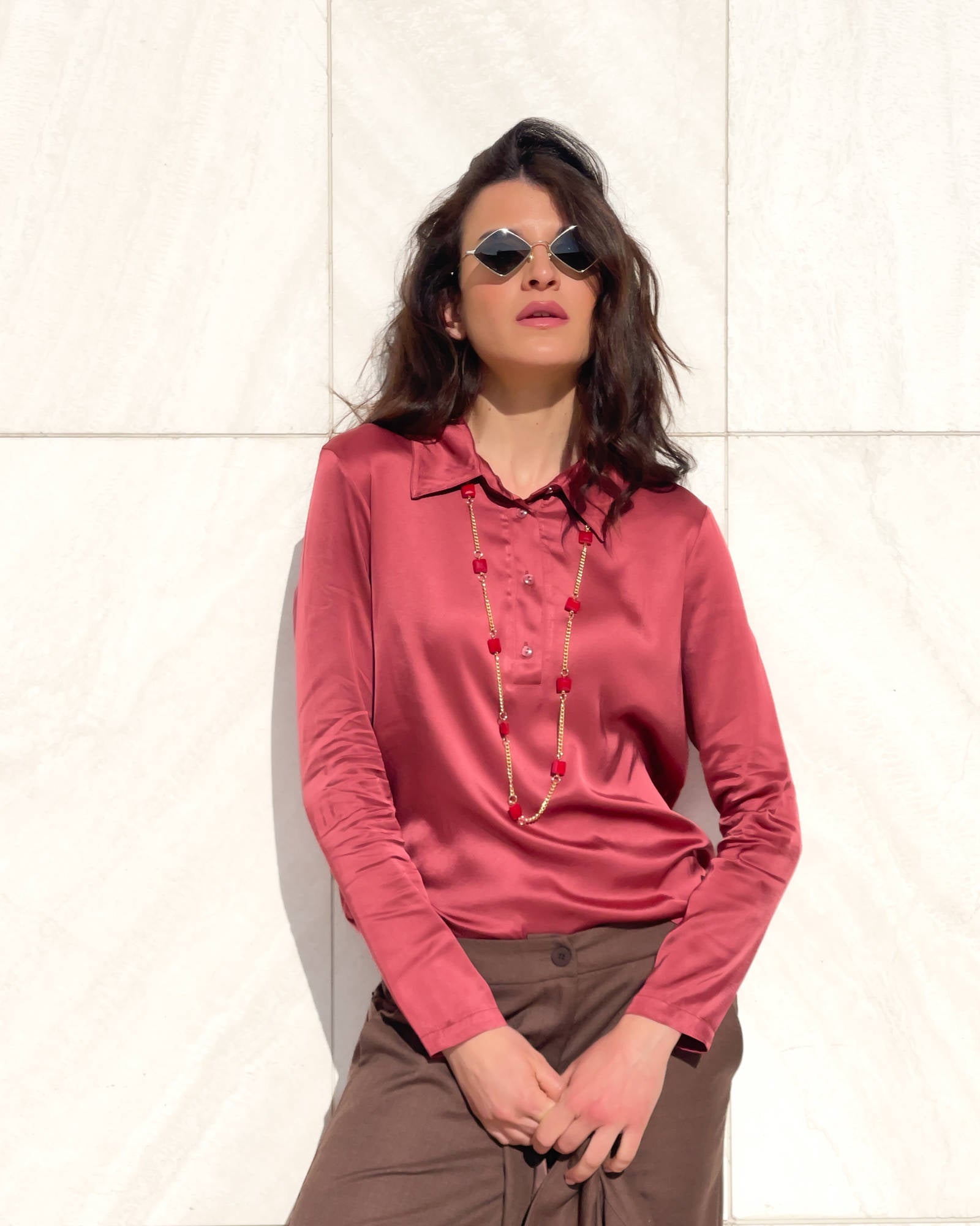 COLLANA LUNGA CON PIETRE ROSSO