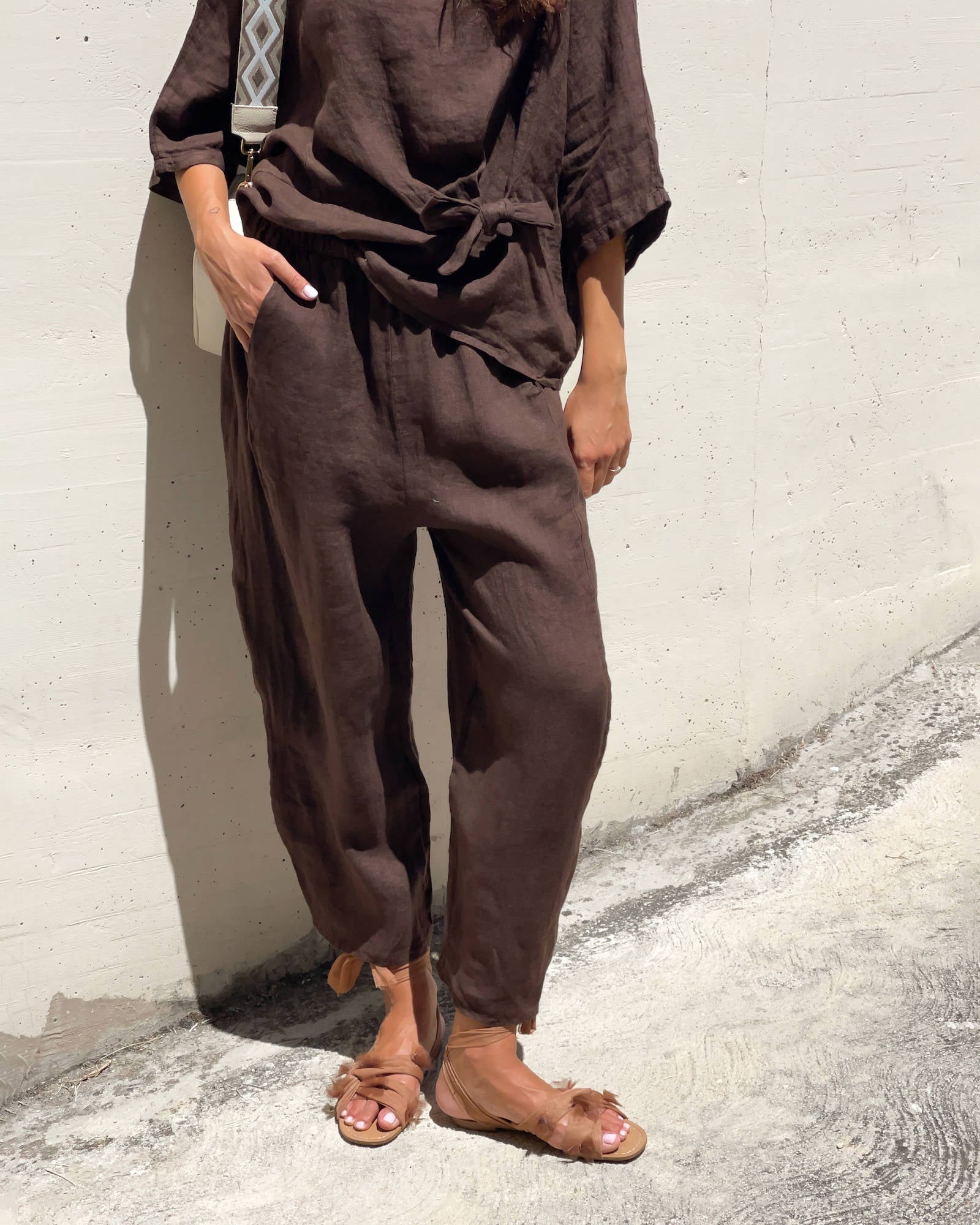 PANTALONE PIPER OVETTO IN LINO CAFFE'