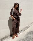 PANTALONE PIPER OVETTO IN LINO CAFFE'