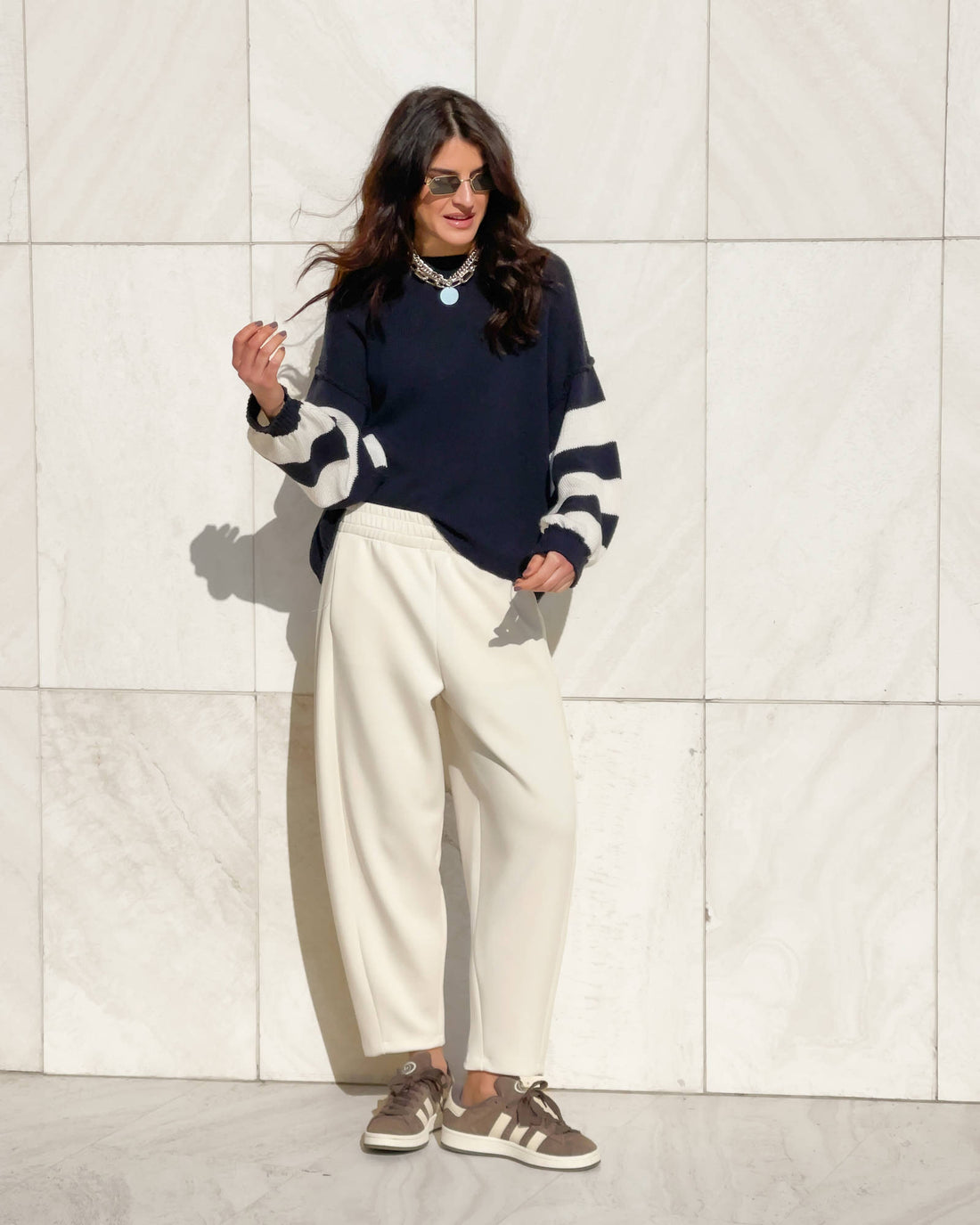 MAGLIA IN FILO RUBINA BLU PANNA