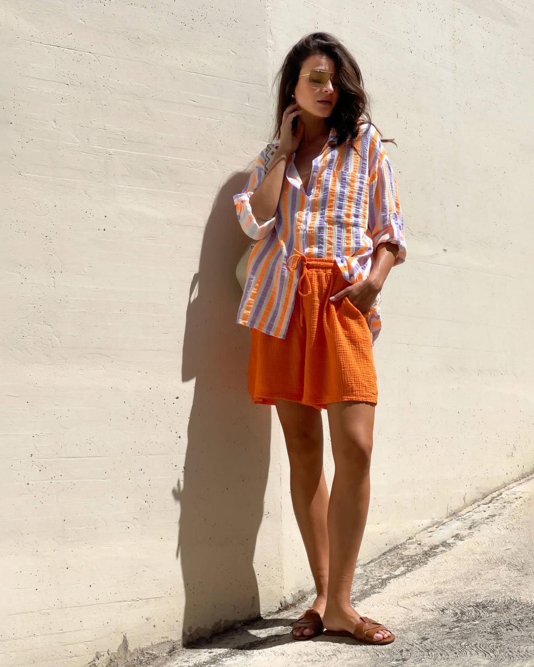 CAMICIA FORMENTERA IN GARZA DI COTONE VIOLA ARANCIO