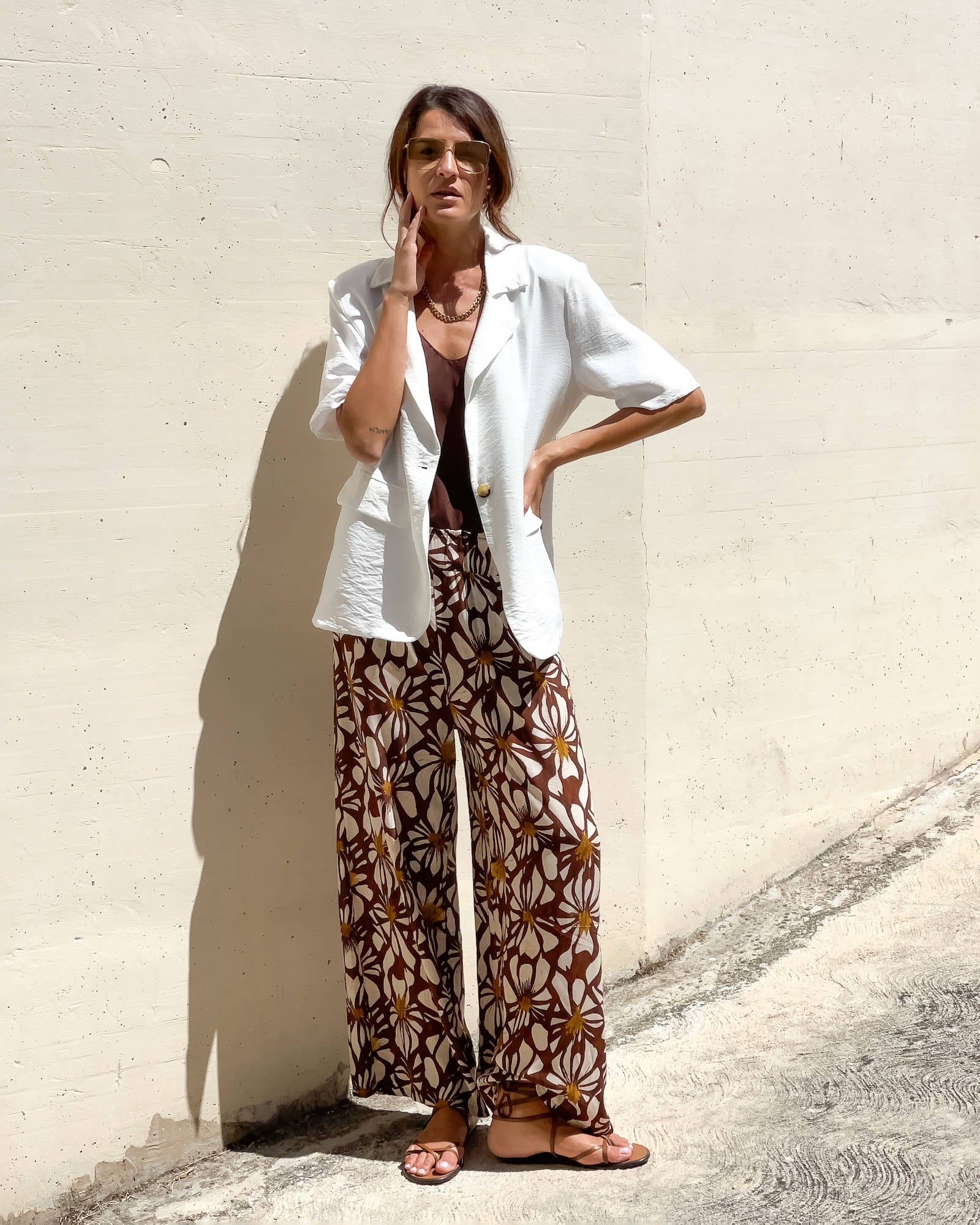 PANTALONE LEONA IN POPELINE DI VISCOSA CIOCCOLATO