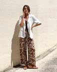 PANTALONE LEONA IN POPELINE DI VISCOSA CIOCCOLATO