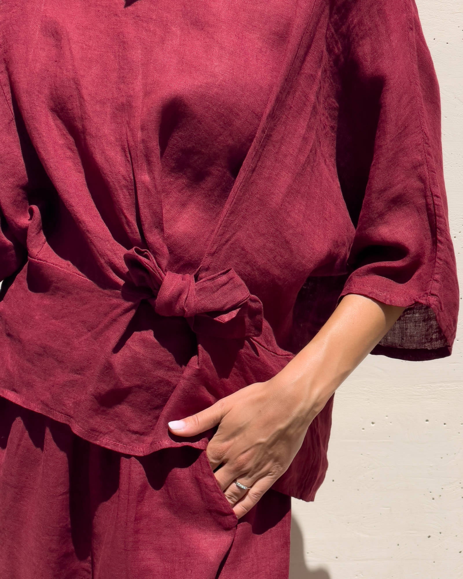 BLUSA PIPER FIOCCO IN LINO ROSSO INDIA