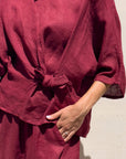 BLUSA PIPER FIOCCO IN LINO ROSSO INDIA