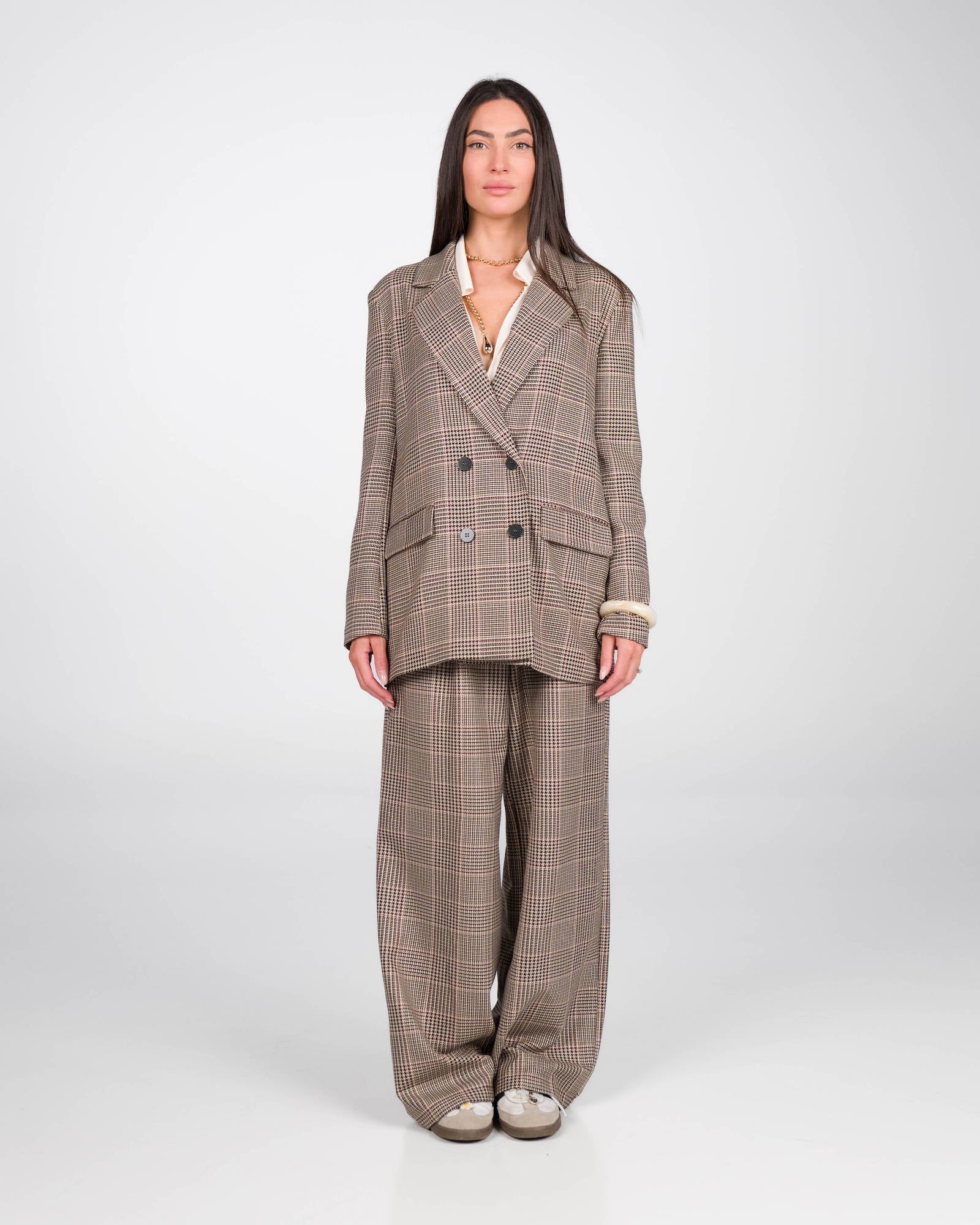 PANTALONE ANDREA CHECK TWEED BROWN
