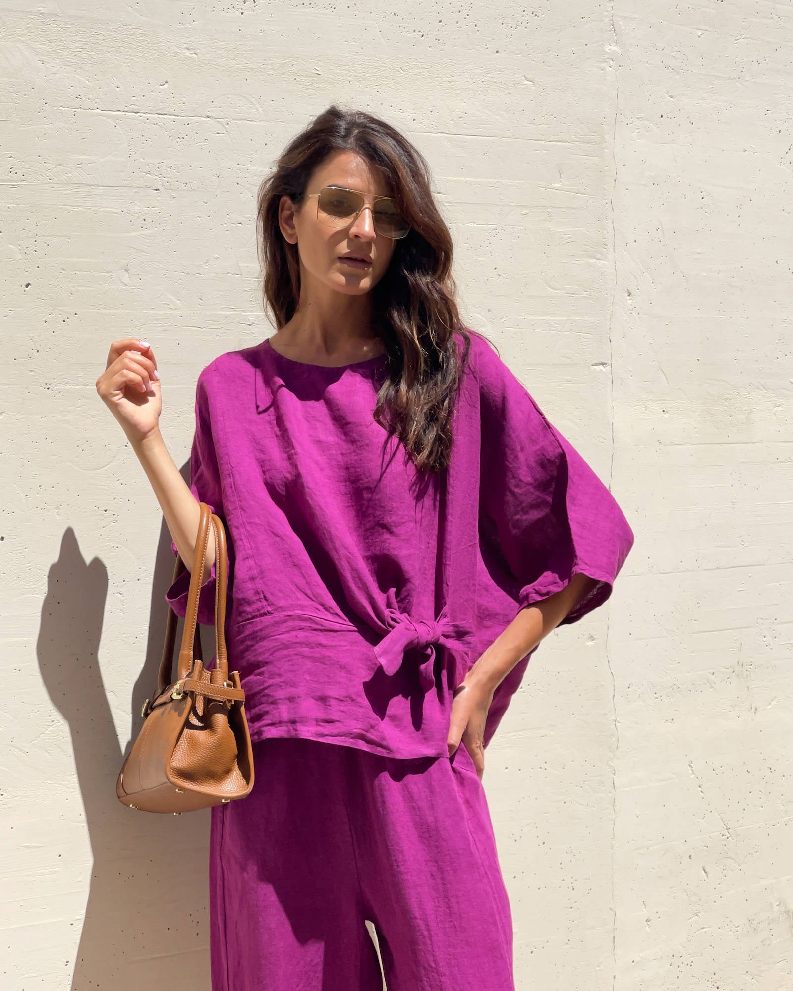 BLUSA PIPER FIOCCO IN LINO ORCHIDEA