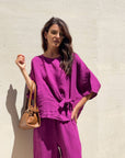 BLUSA PIPER FIOCCO IN LINO ORCHIDEA