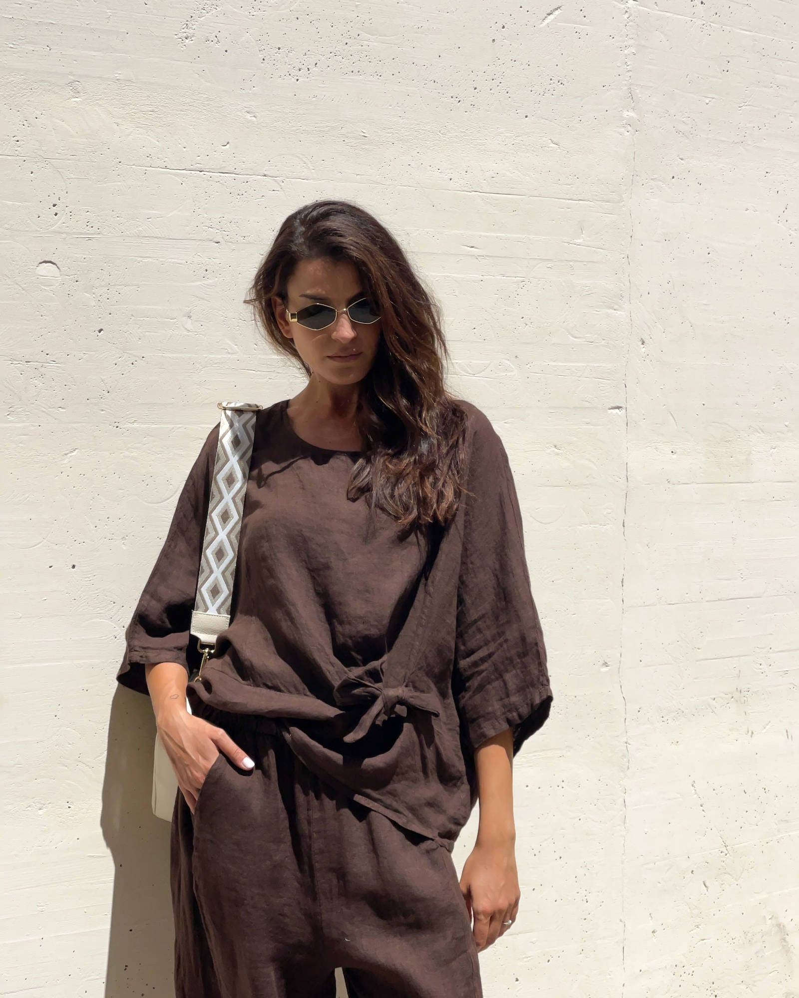 BLUSA PIPER FIOCCO IN LINO CAFFE'