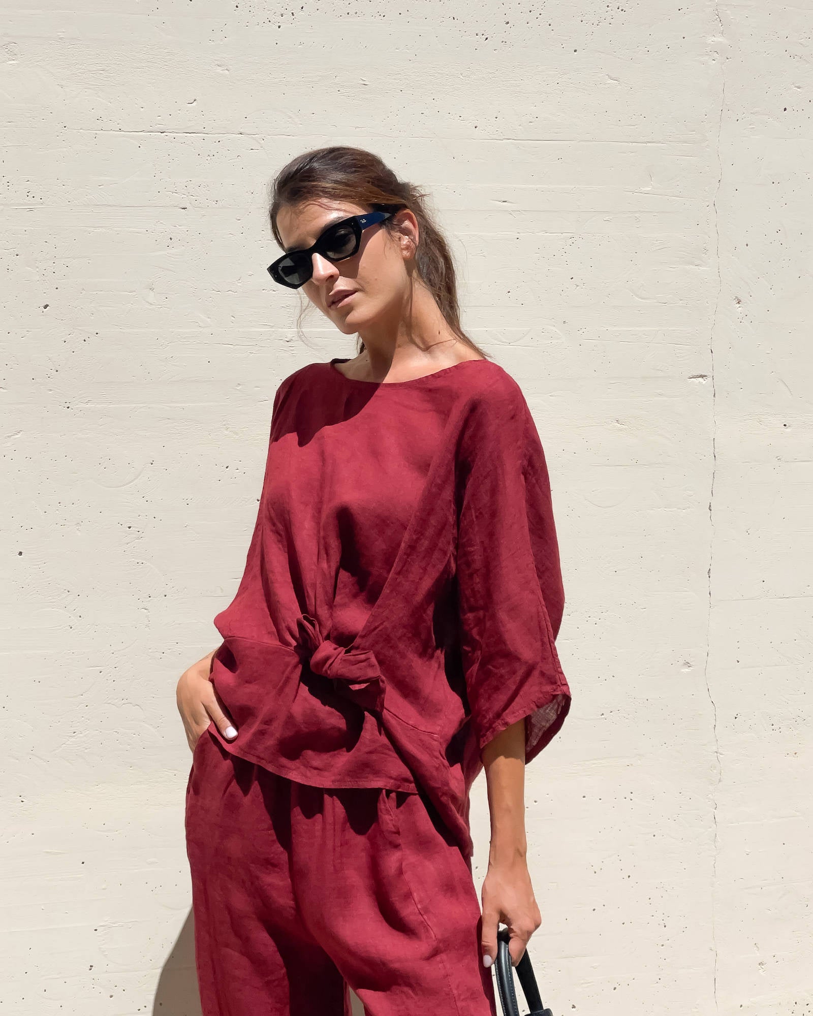 BLUSA PIPER FIOCCO IN LINO ROSSO INDIA