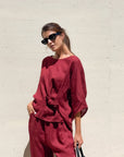BLUSA PIPER FIOCCO IN LINO ROSSO INDIA