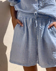 SHORT FORMENTERA IN GARZA DI COTONE RIGA COMBINATA CELESTE