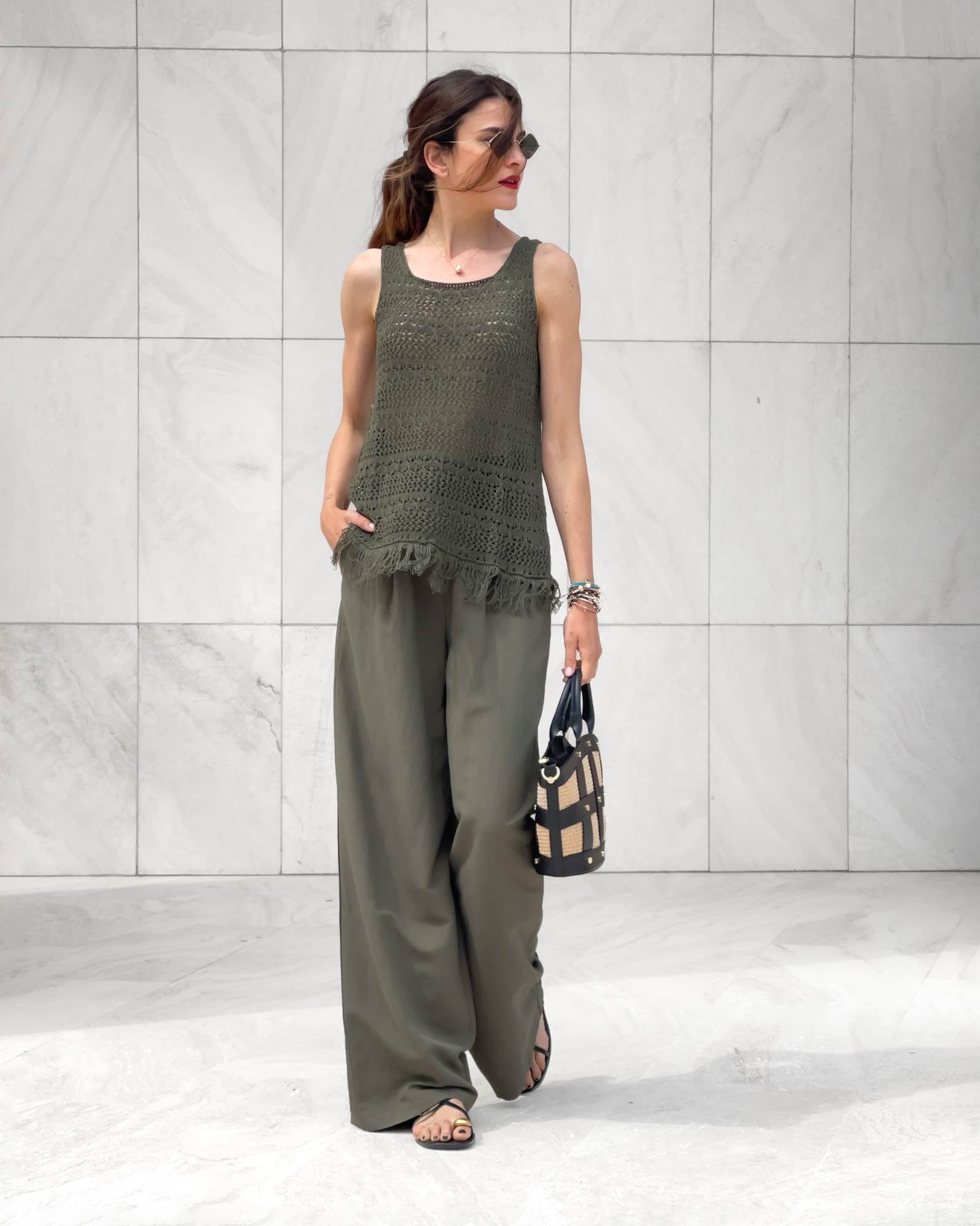 TOP CON FRANGE ANDYE OLIVE