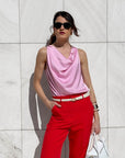 TOP IN VISCOSA E SETA ROSE