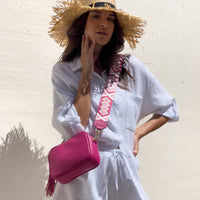 POCHETTE SOPHIA IN PELLE CON TRACOLLA OMAGGIO FUCSIA