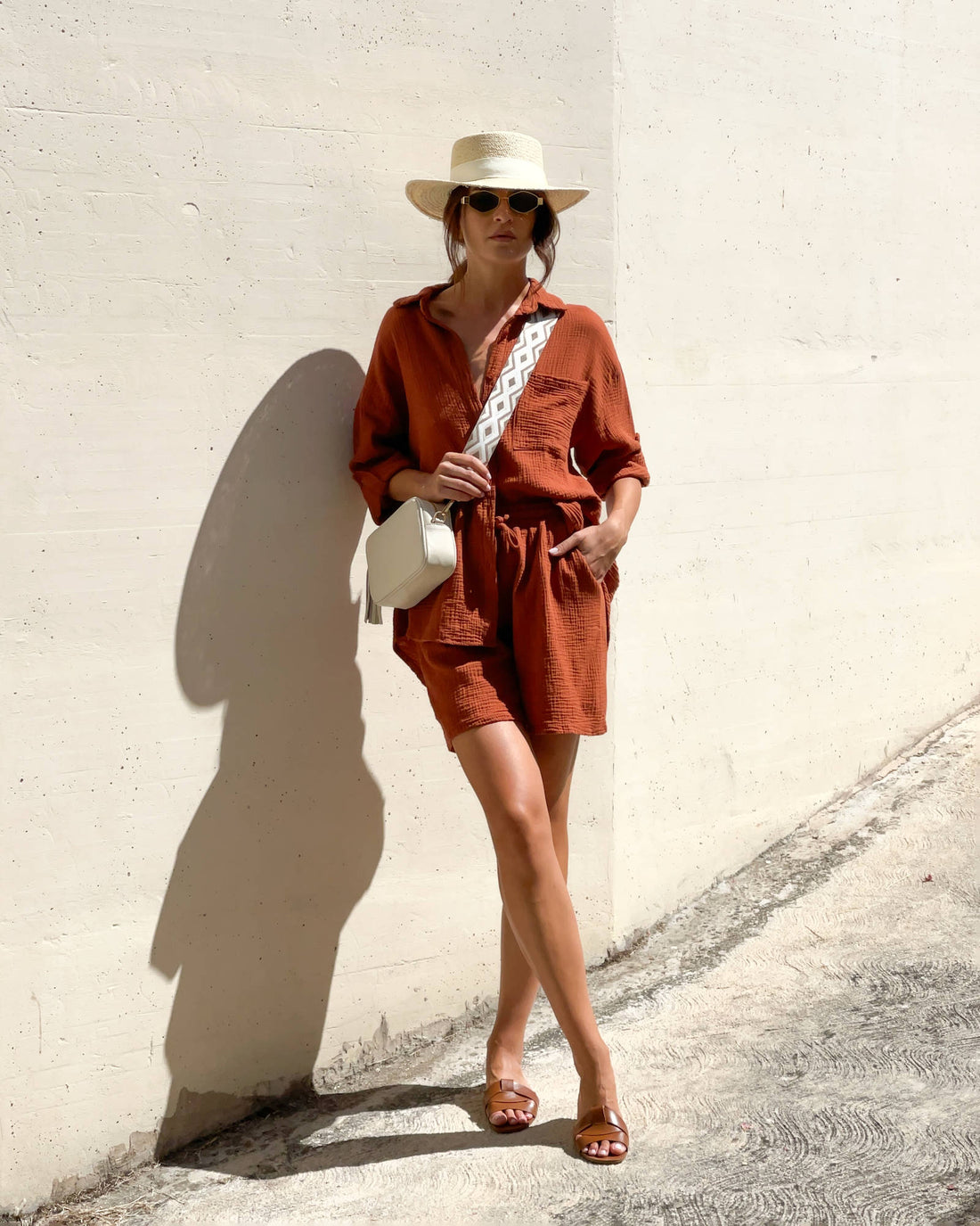 SHORT IBIZA IN GARZA DI COTONE RUGGINE