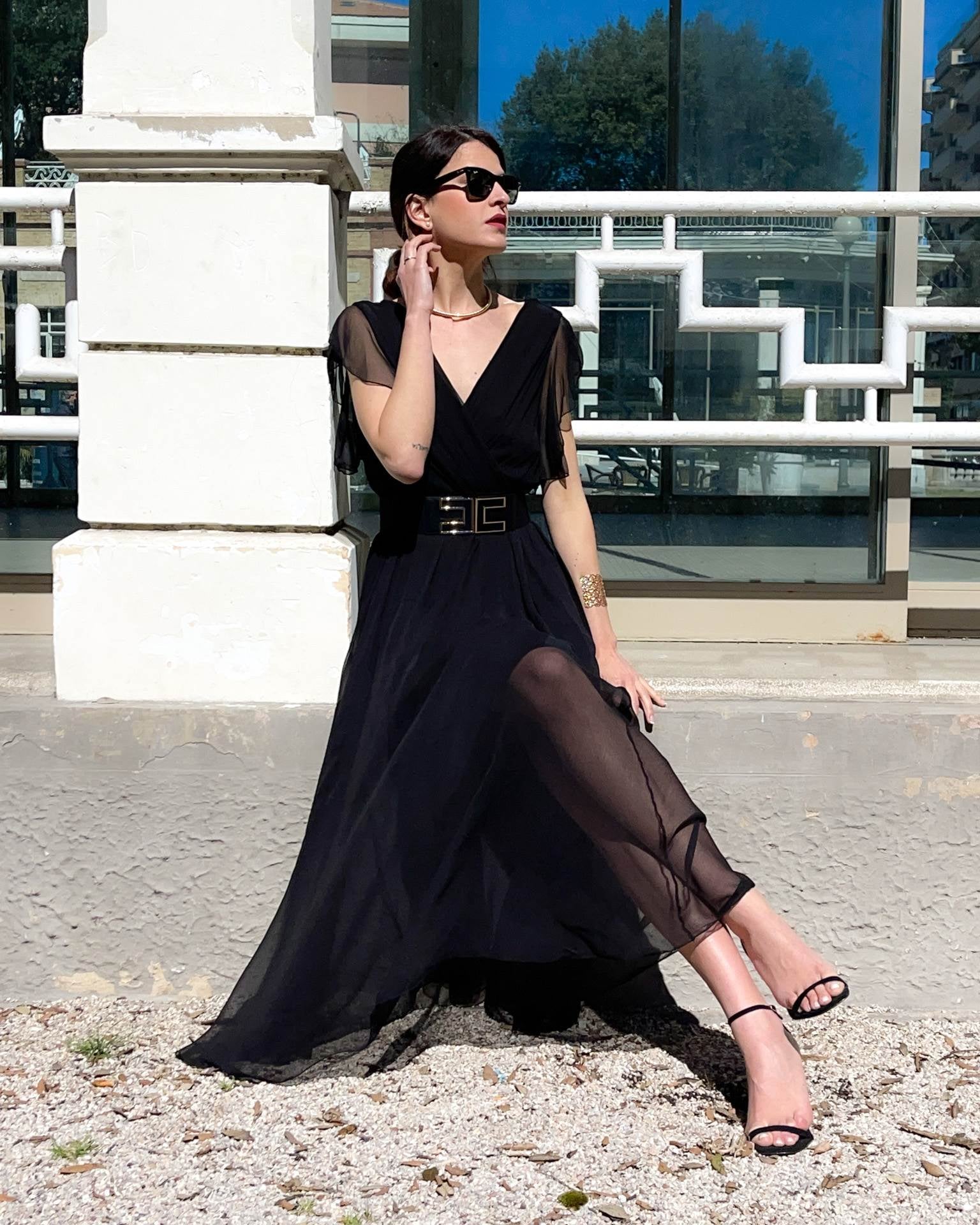 LONG DRESS VIENNA IN CREPON NERO