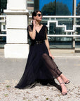 LONG DRESS VIENNA IN CREPON NERO