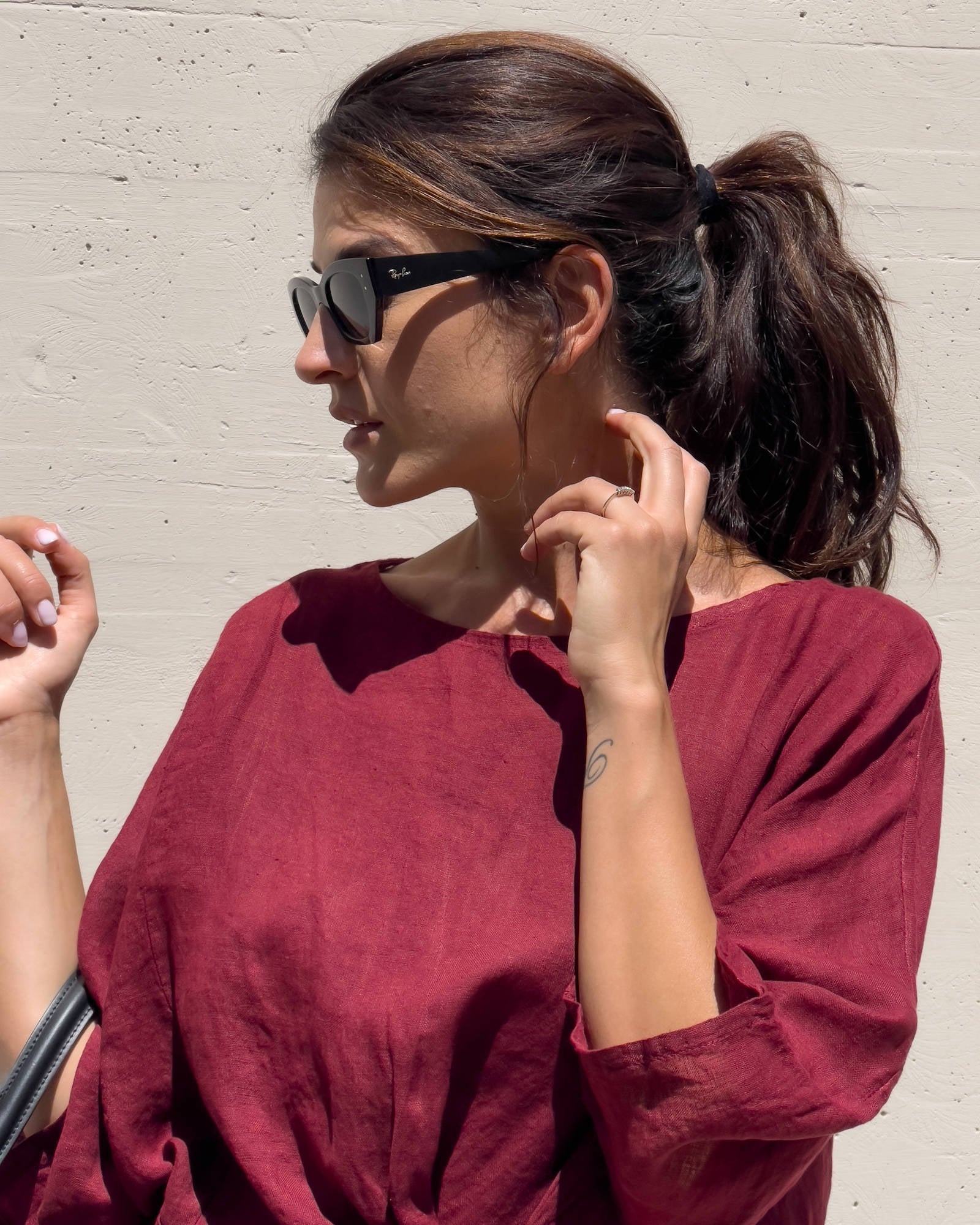 BLUSA PIPER FIOCCO IN LINO ROSSO INDIA