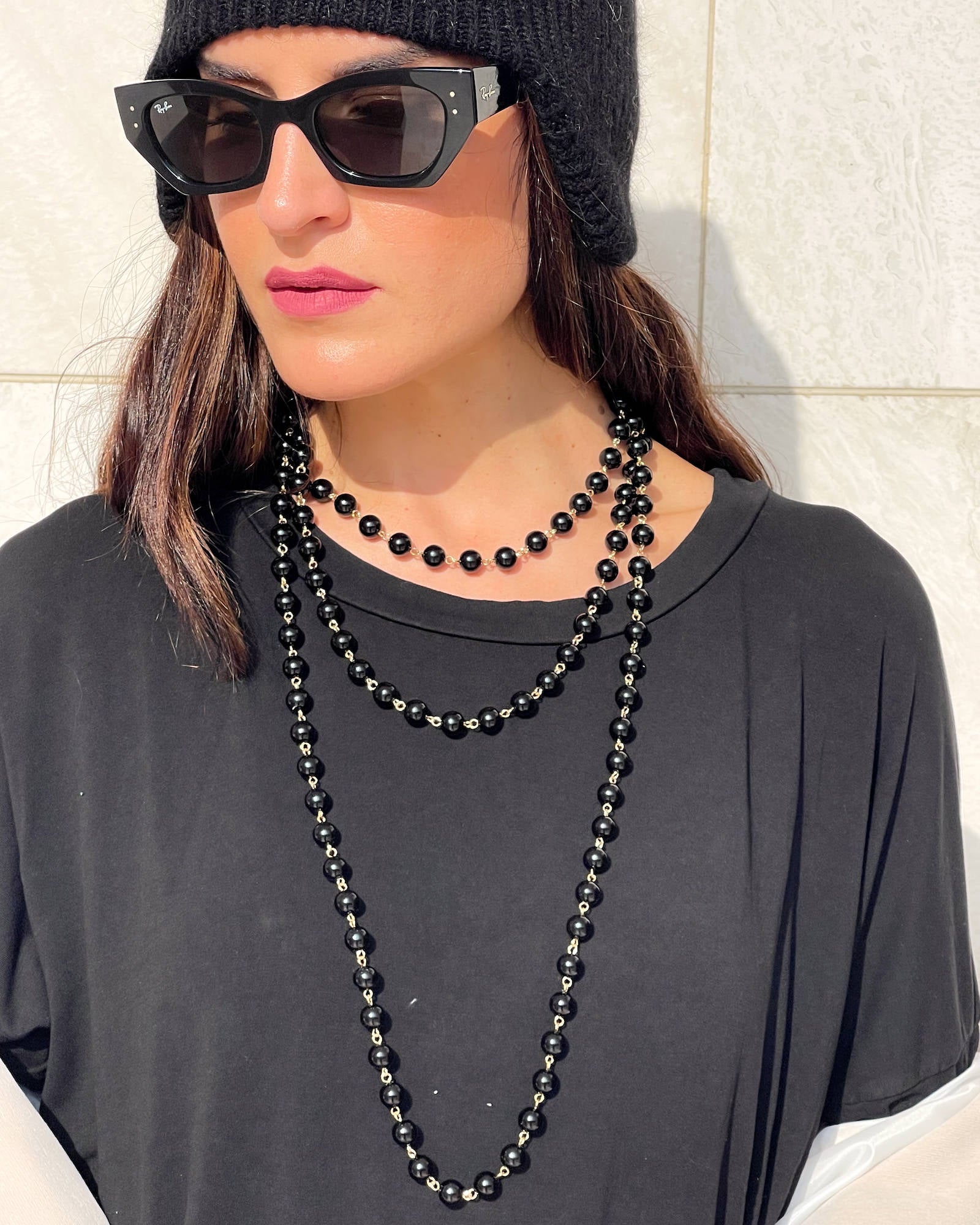 COLLANA PERLE SHARON NERO ORO