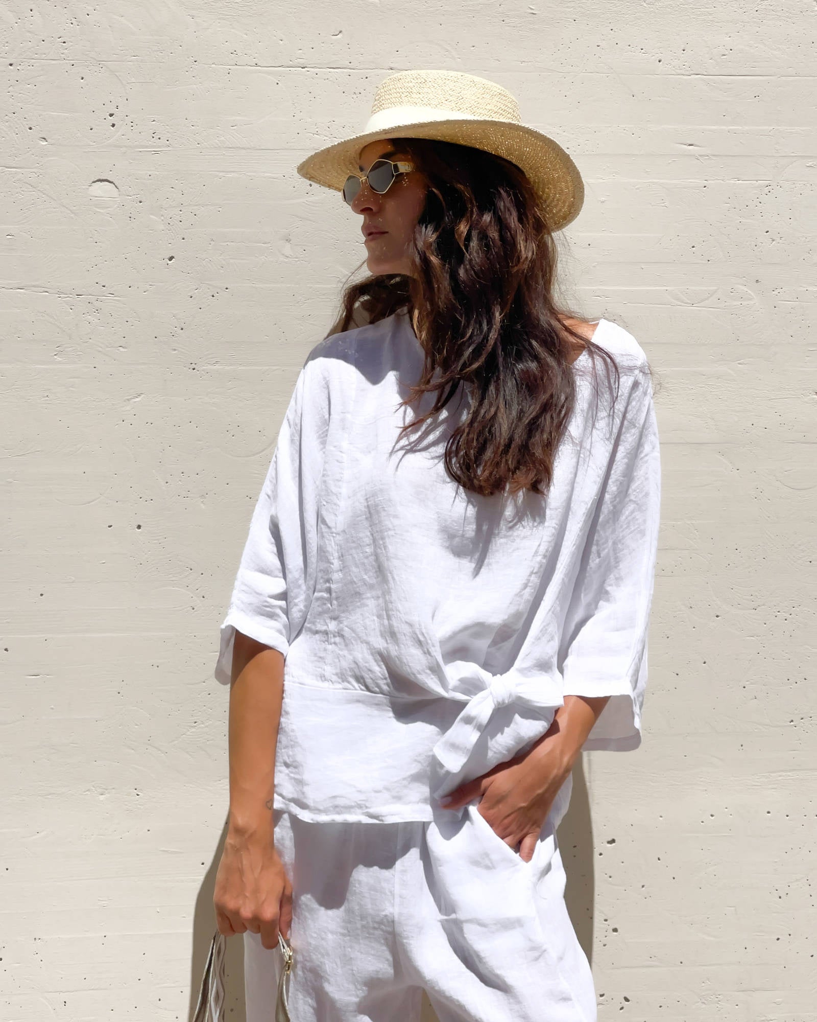 BLUSA PIPER FIOCCO IN LINO BIANCO